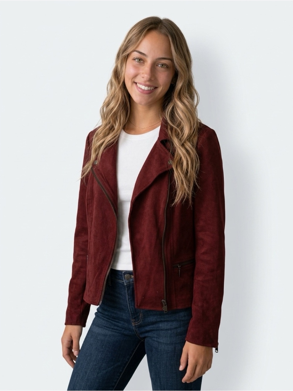 Kut from the Kloth Stunning Deep Burgundy Suede Moto Jacket